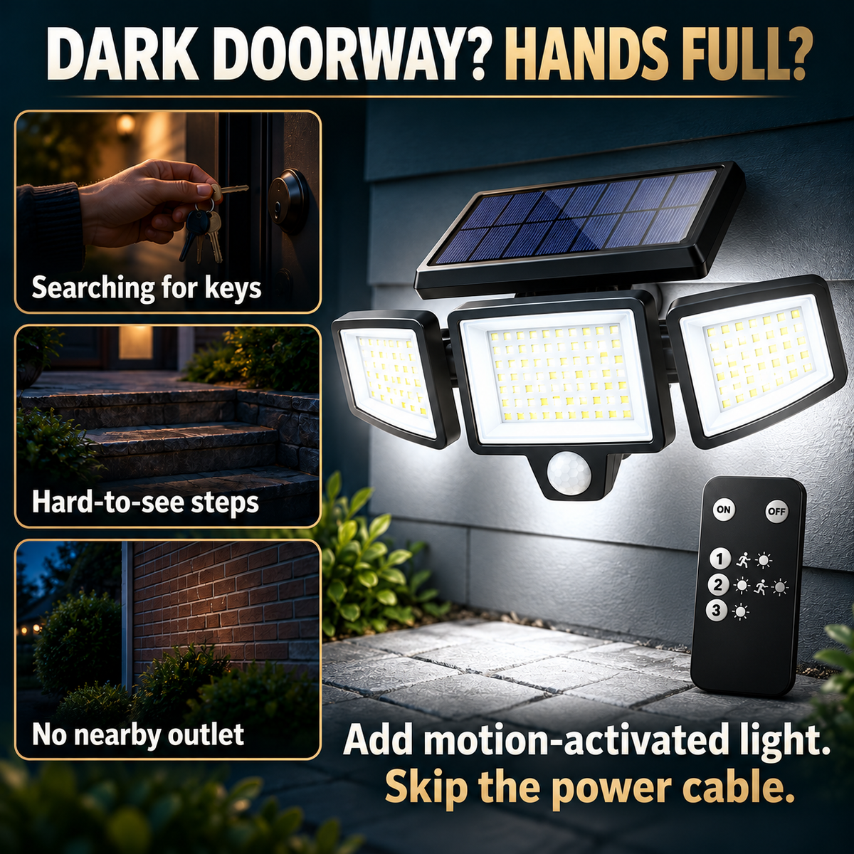 🔥 49% OFF — Solar Outdoor Motion Sensor Light with Remote Control