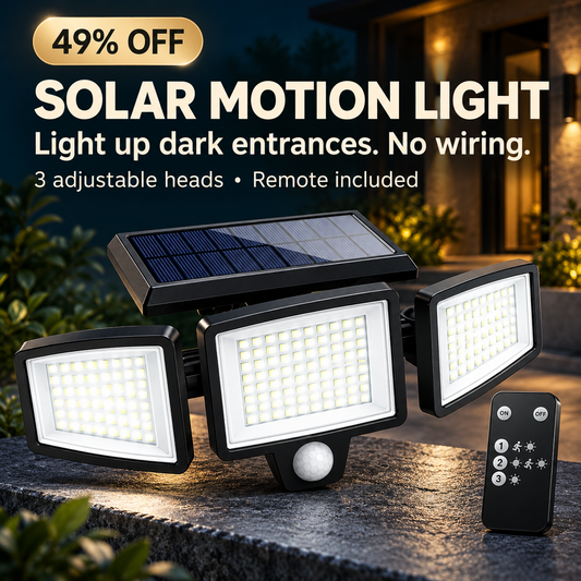 🔥 49% OFF — Solar Outdoor Motion Sensor Light with Remote Control