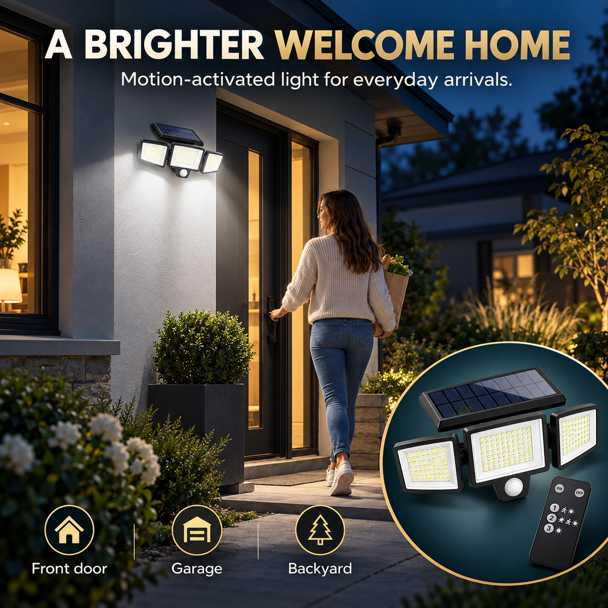 🔥 49% OFF — Solar Outdoor Motion Sensor Light with Remote Control