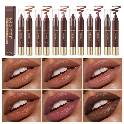 6-teiliges Set lang anhaltender, matter, brauner Lippenstift
