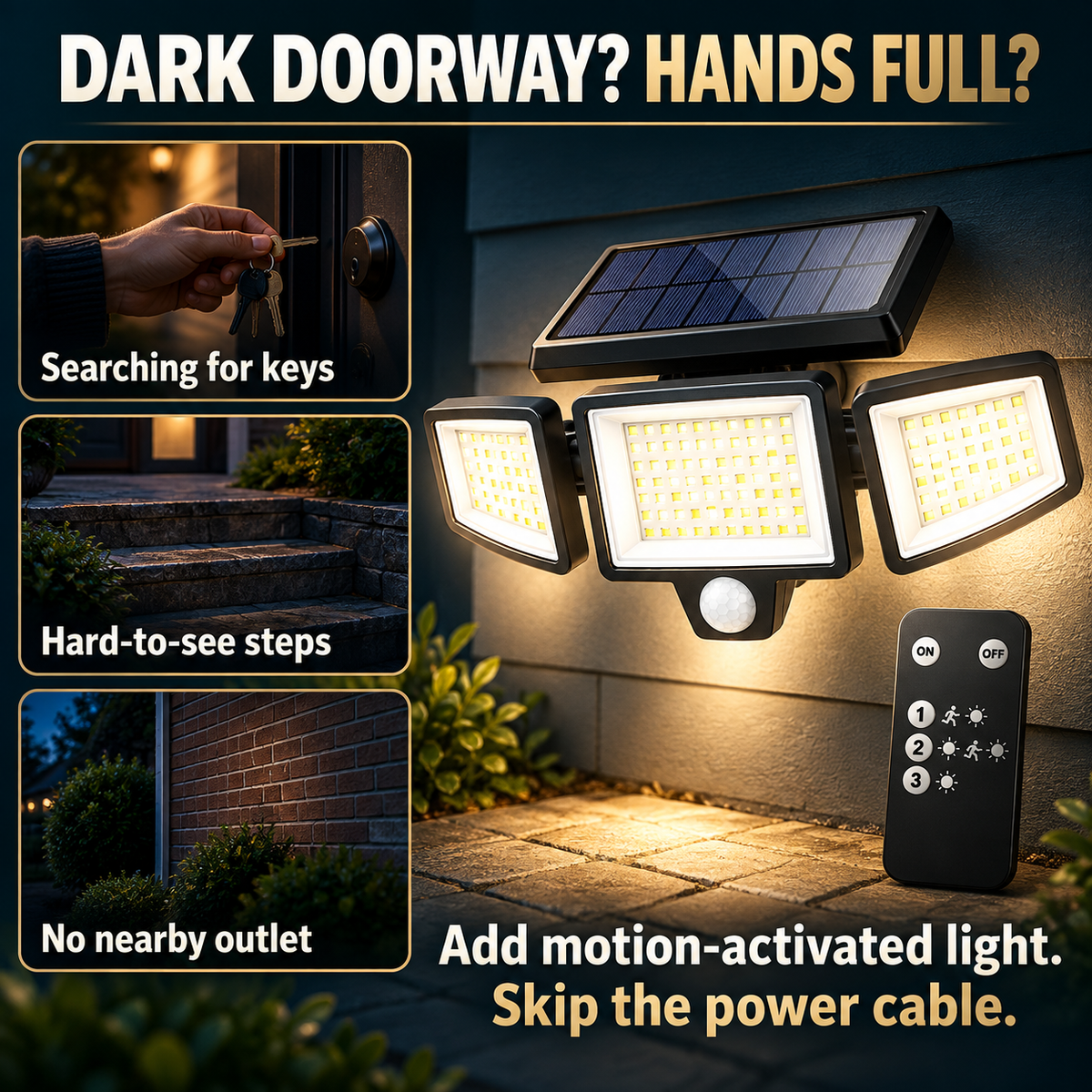 🔥 49% OFF — Solar Outdoor Motion Sensor Light with Remote Control