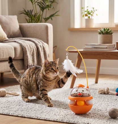 Tumbler Cat Feather Toy with Treat Dispenser