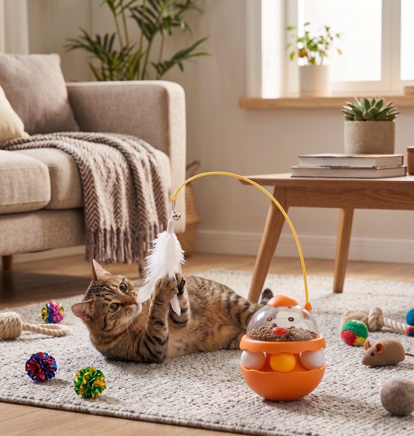 Tumbler Cat Feather Toy with Treat Dispenser