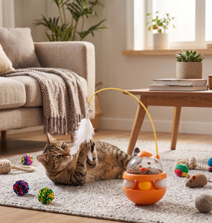 Tumbler Cat Feather Toy with Treat Dispenser
