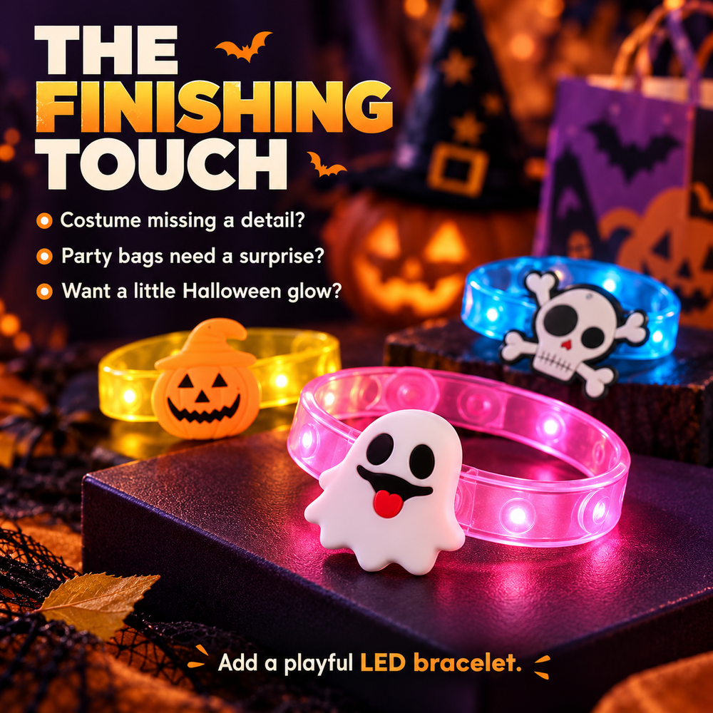 Glowing Halloween bracelets as finishing touches for costumes and party favors