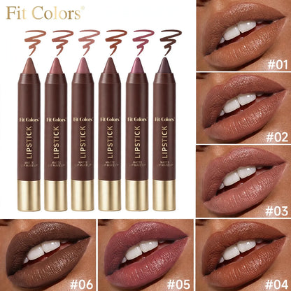 6-teiliges Set lang anhaltender, matter, brauner Lippenstift