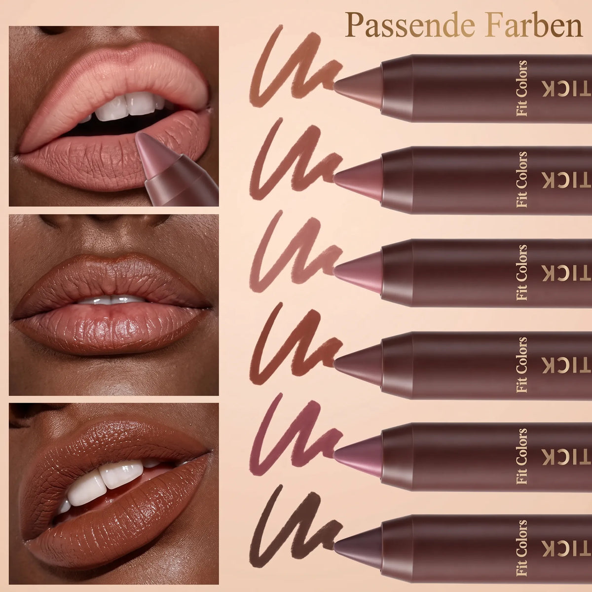 6-teiliges Set lang anhaltender, matter, brauner Lippenstift