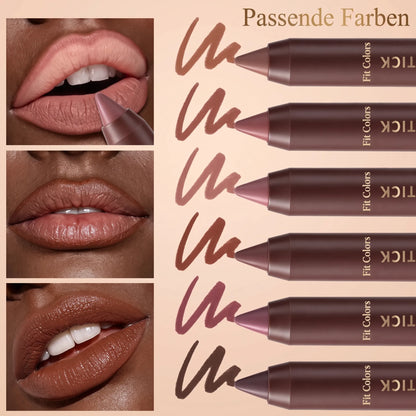 6-teiliges Set lang anhaltender, matter, brauner Lippenstift